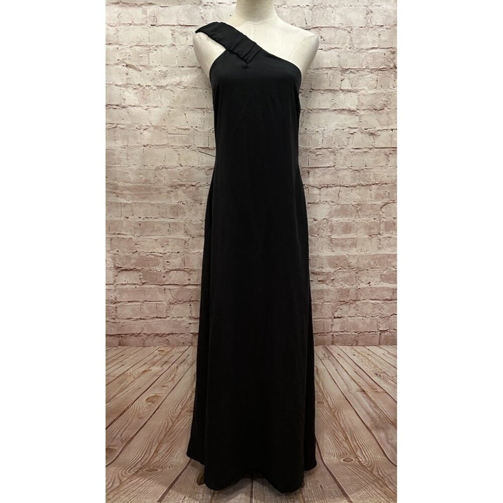 TEREA Womens Minimalist Sylvie Black One Shoulder Maxi Dress w/ Pockets Size XS
